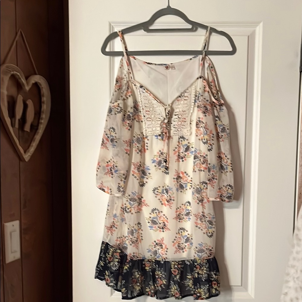 Floral Cold Shoulder Dress with Lace Detail